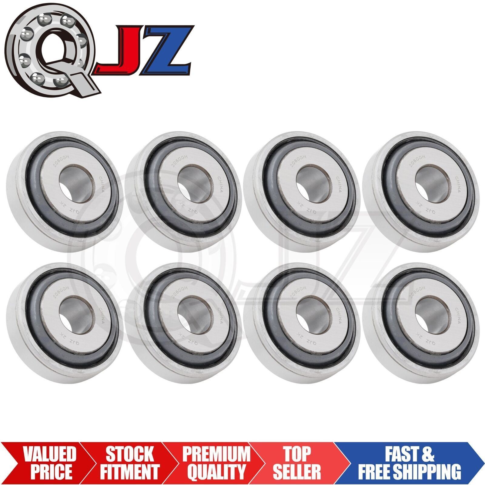 [Qty.8] 206GGH Agricultural Special AG Bearing [0.756″ ID x 2.44″ OD x 0.63″ W]