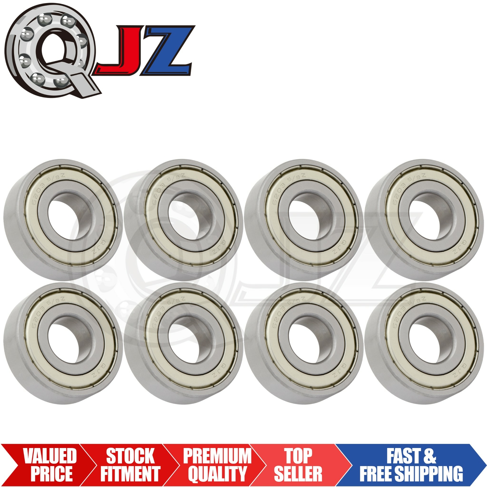 [Qty.8] New 6203-ZZ-5/8 Deep Groove Ball Bearing [5/8in Bore x 40mm OD x 12mm W]