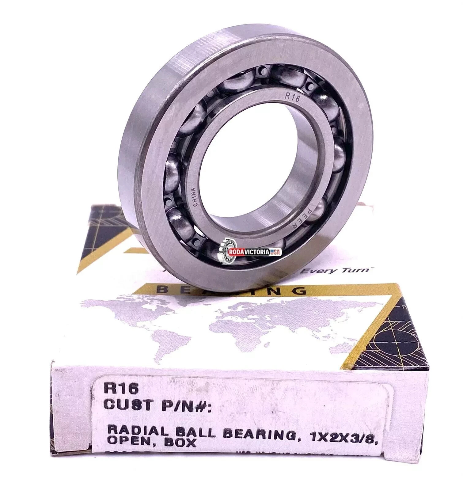 PEER R16 Deep Groove Ball Bearing, Open Type, No Seals EE9 1″ x 2″ x 3/8″