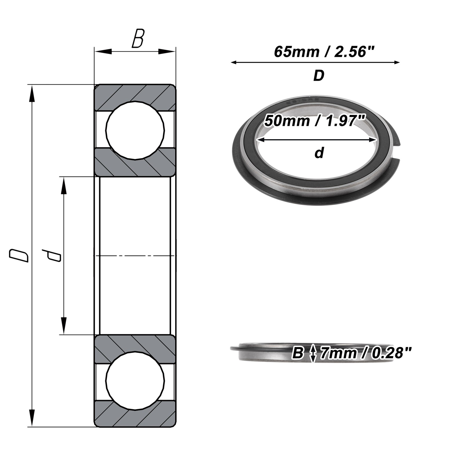 6810NR2RS Deep Throat Ball Bearings 50x65x7mm Scooter Skateboard Wheel
