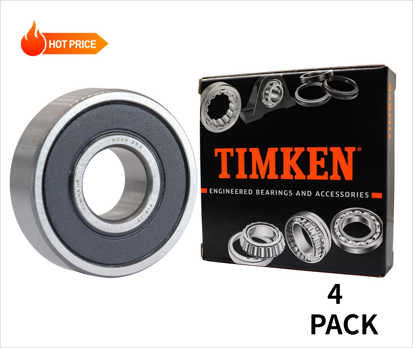 4PACK TIMKEN 6000-2RS 10X26X8MM Double Rubber Seal Bearings 6000RS