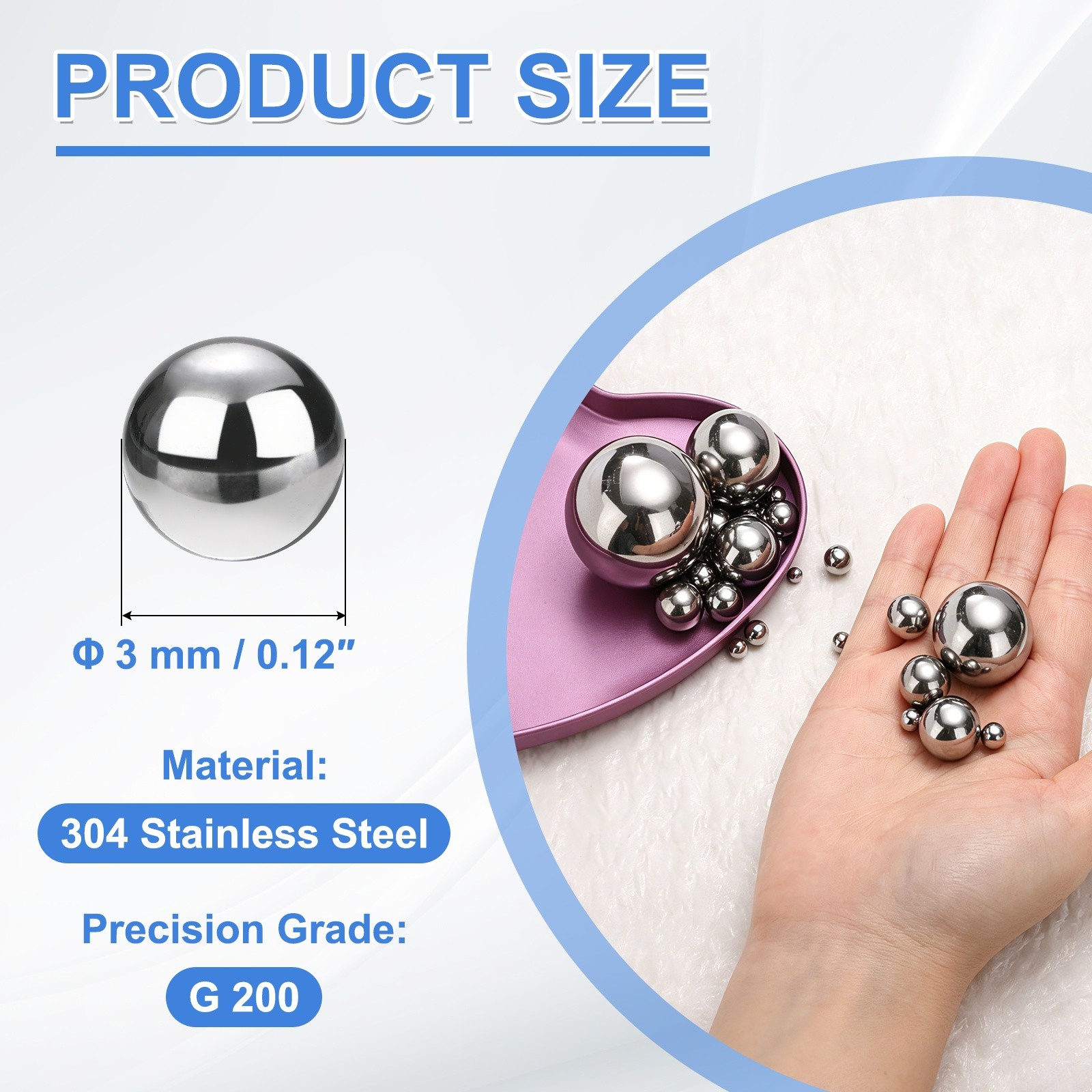 500Pcs Bearing Balls, 3mm Diameter 304 Stainless Steel G200 Precision Ball