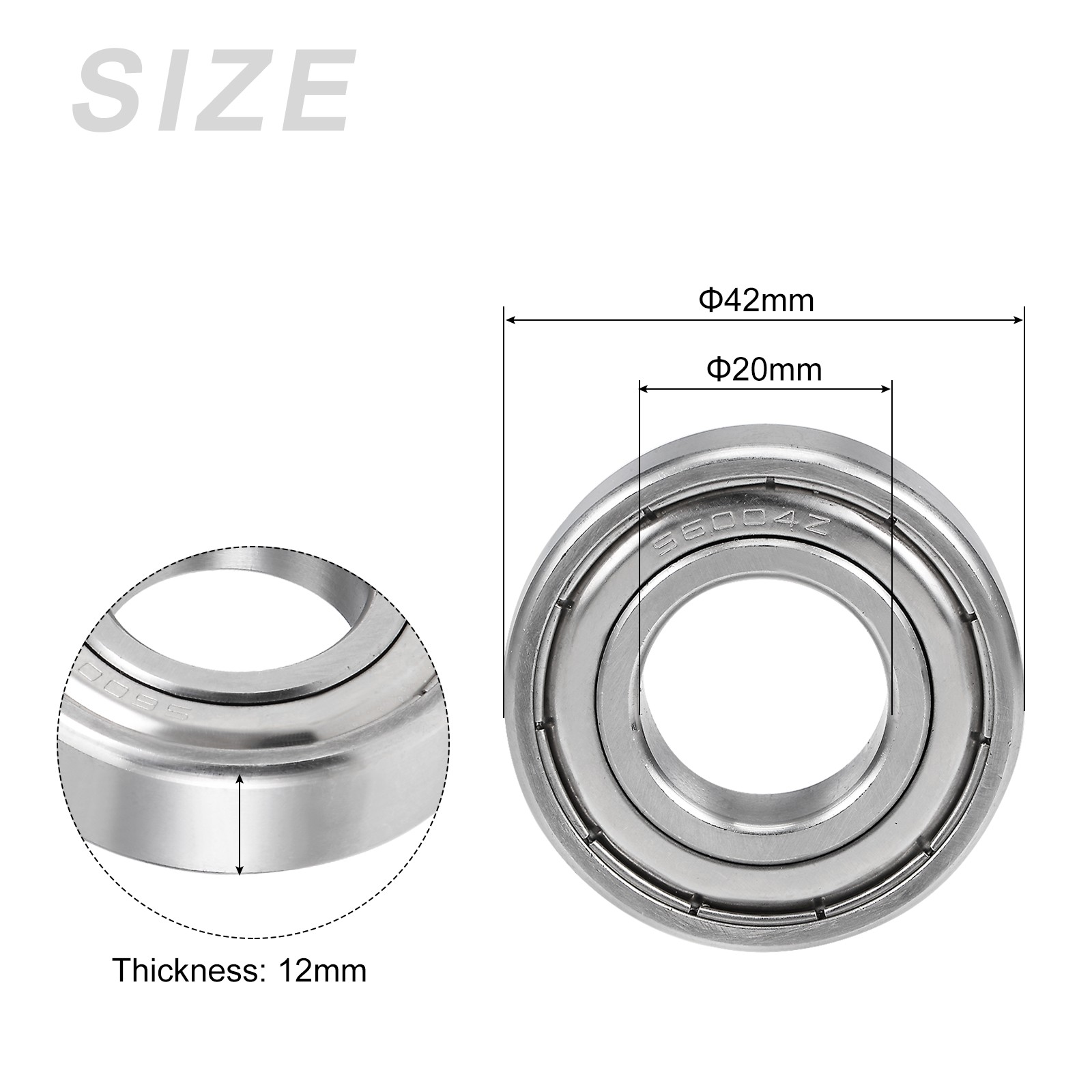Deep Groove Ball Bearings (S6004ZZ, 20mmx42mmx12mm) Stainless Steel