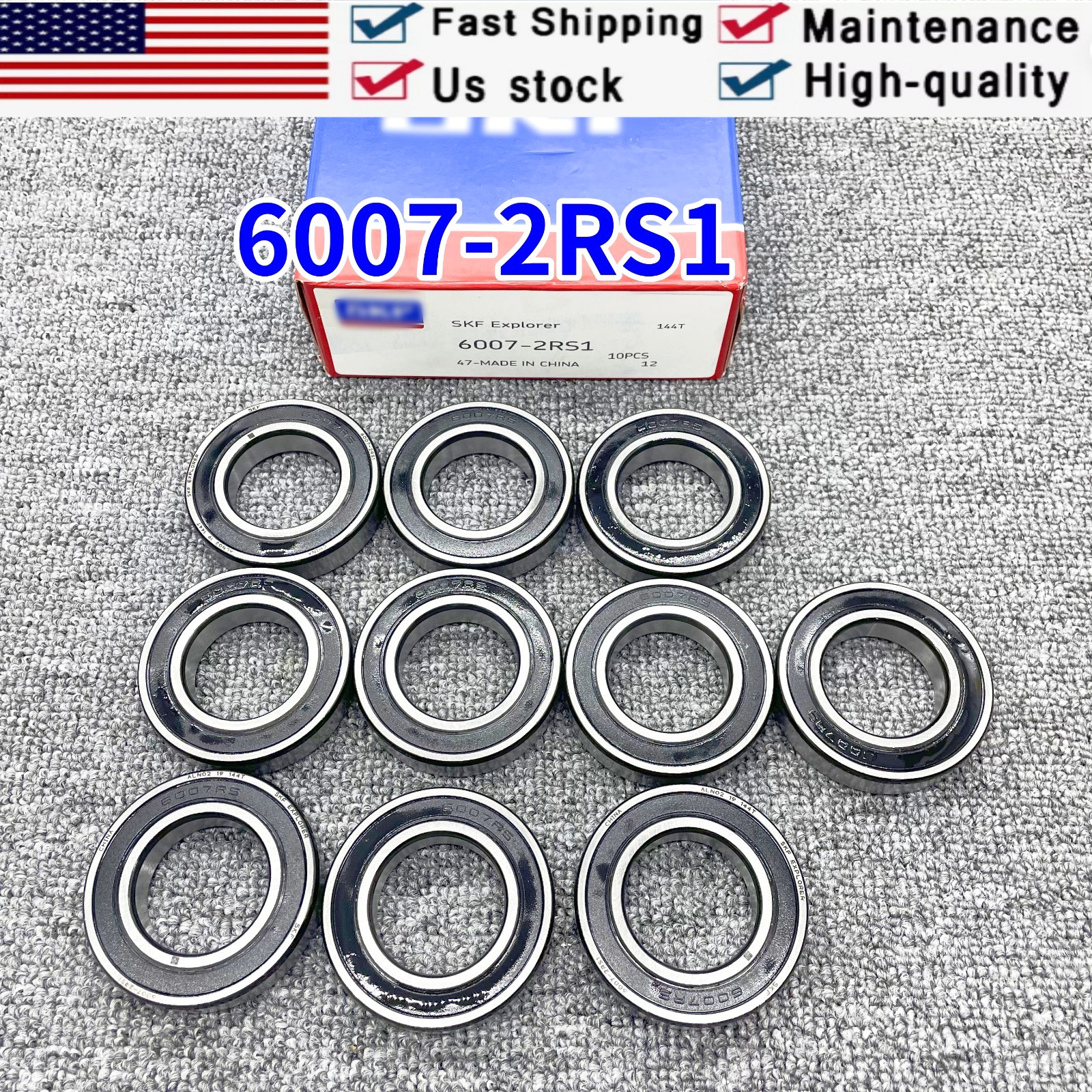 10pcs 6007 2RS1 Rubber Sealed Deep Groove Ball Bearing 35x62x14mm 6007RS