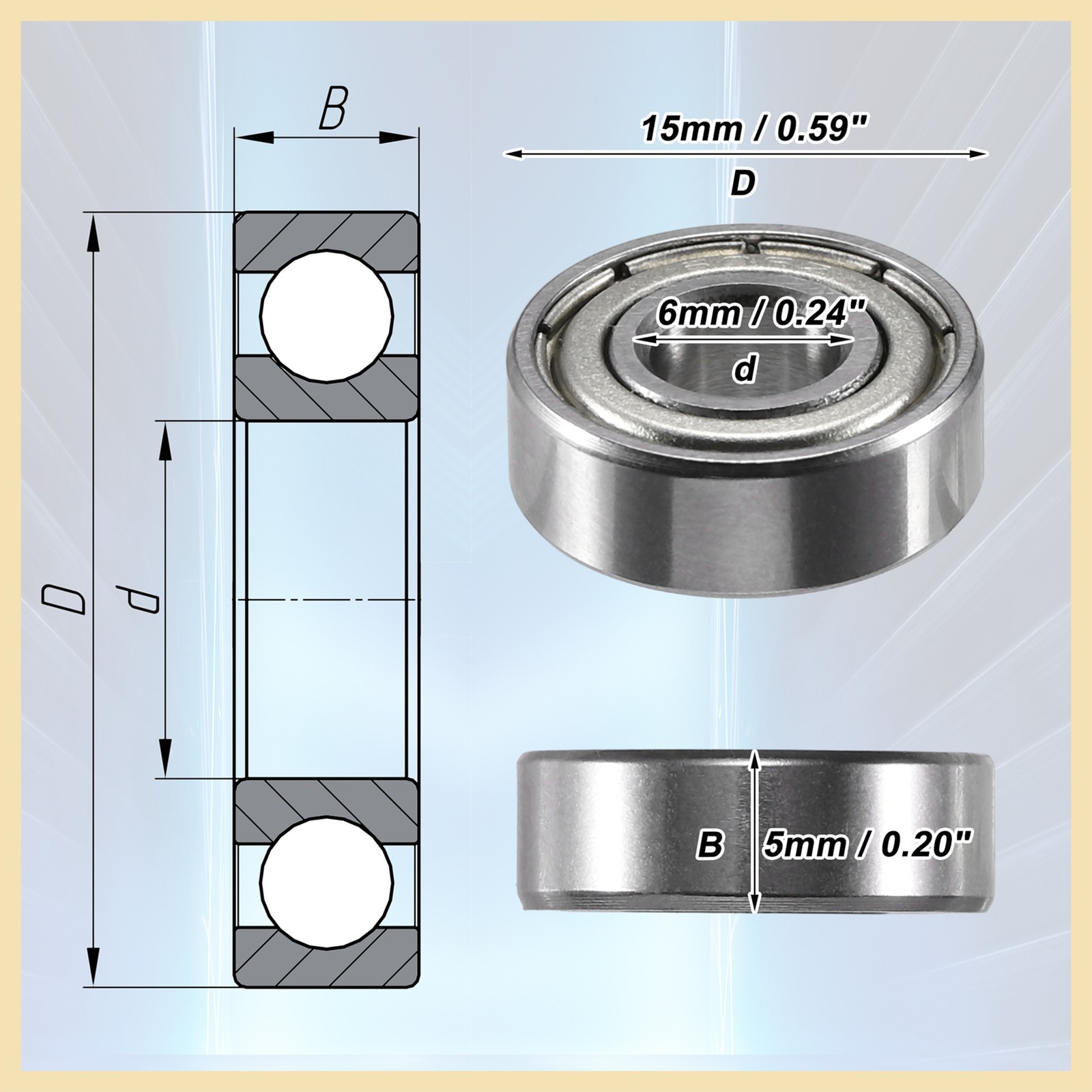 10pcs 6x15x5 mm Double Metal Shield 696-ZZ Single Row Deep Groove Ball Bearings