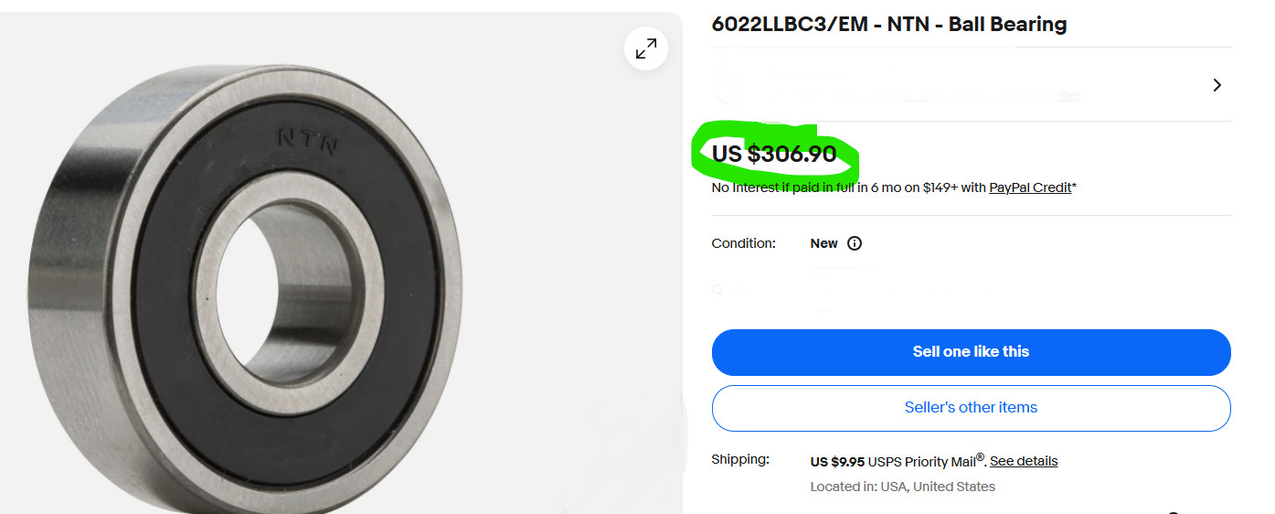 NTN Japan 6022 Deep Groove Ball Bearing Rubber Sealed Non-Contact [Z2B7]