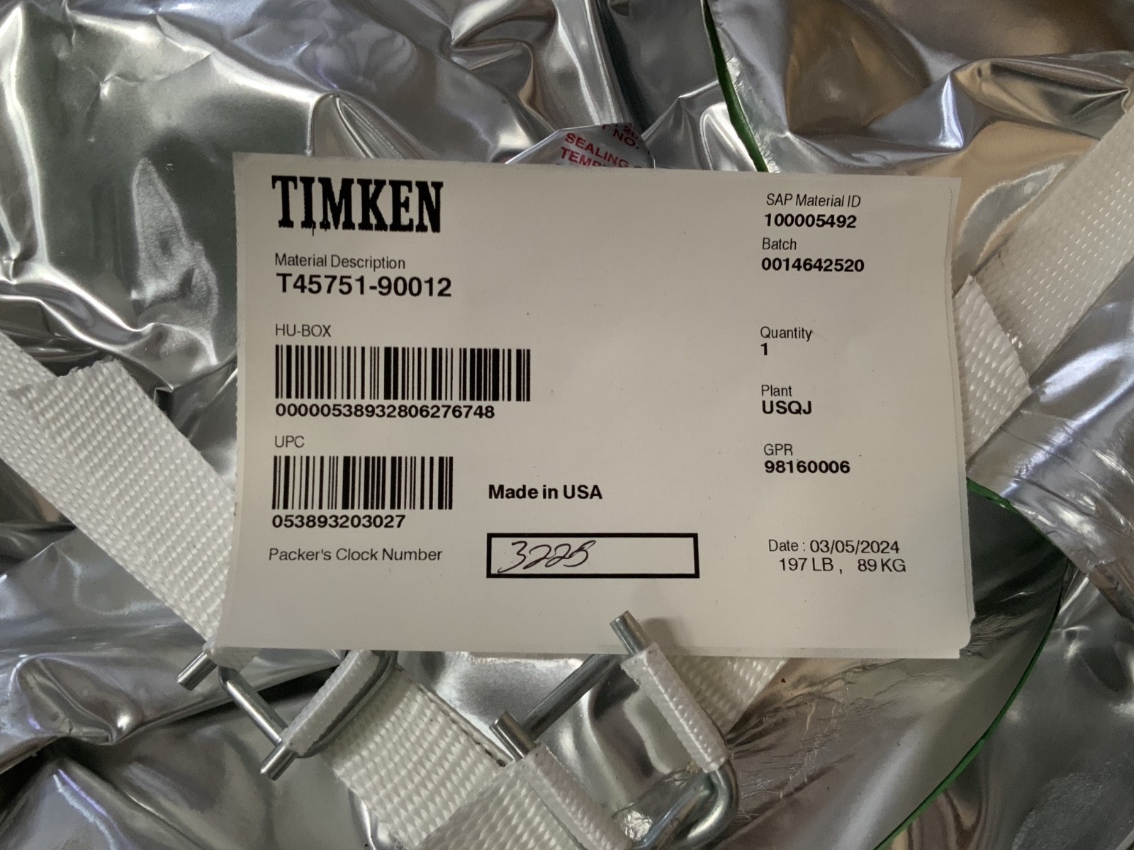 TIMKEN T45751-90012 Thrust Tapered Roller Bearing 45.75in ID 50.5in OD