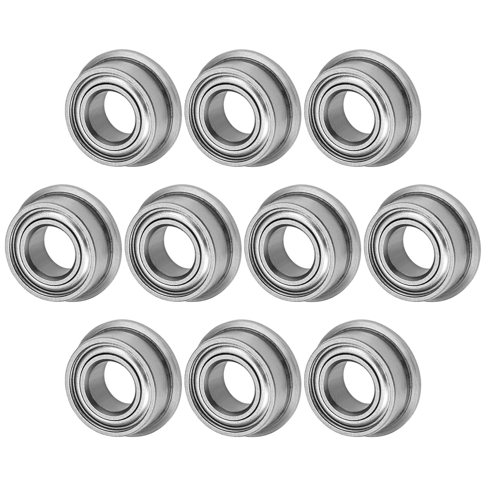 10-Pack MF105ZZ Flanged Ball Bearing, 5x10x4mm Metal Sealed Chrome Steel