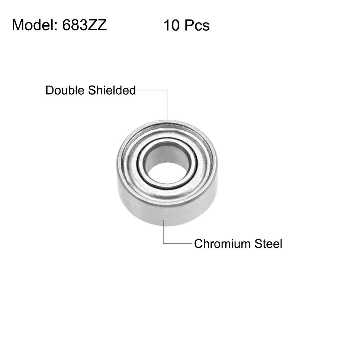 10pcs Deep Groove Ball Bearing 683ZZ Double Shield Carbon Steel 3mm x 7mm x 3mm