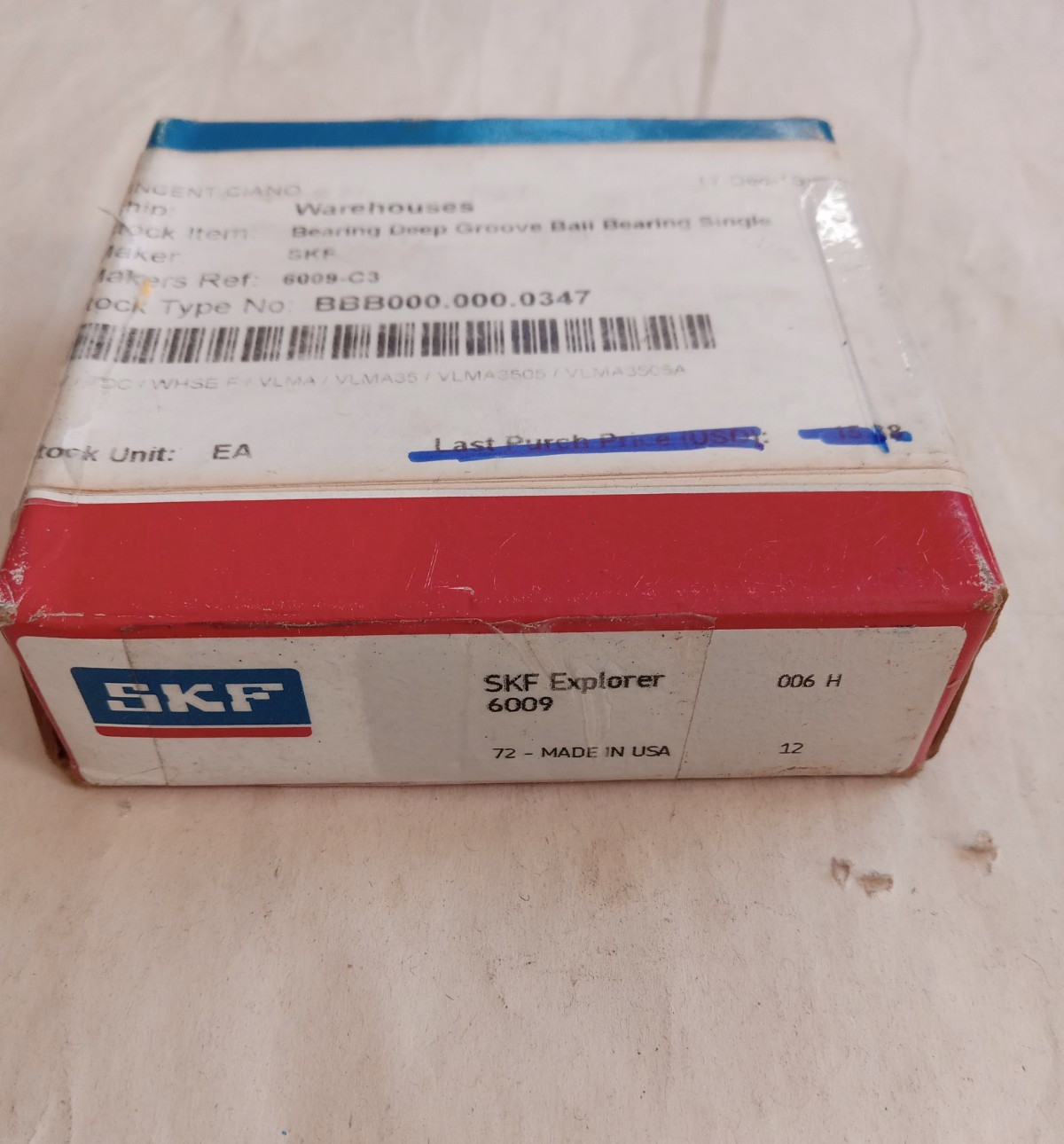 SKF 6009 DEEP GROOVE BALL BEARING, OPEN TYPE, NO SEALS 45x75x16 mm
