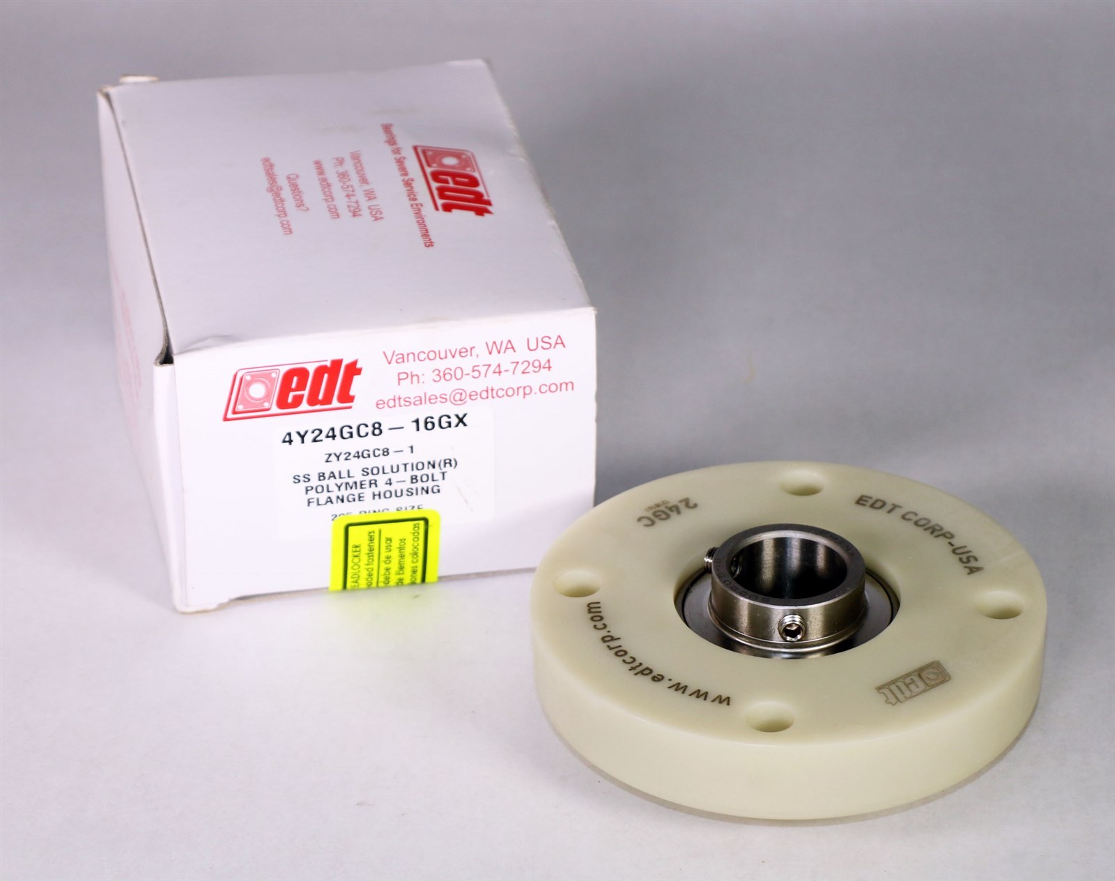 New EDT 4Y24GC8-16GX SS Ball Solution Polymer 4-Bolt Flange Housing 205 Ring L6