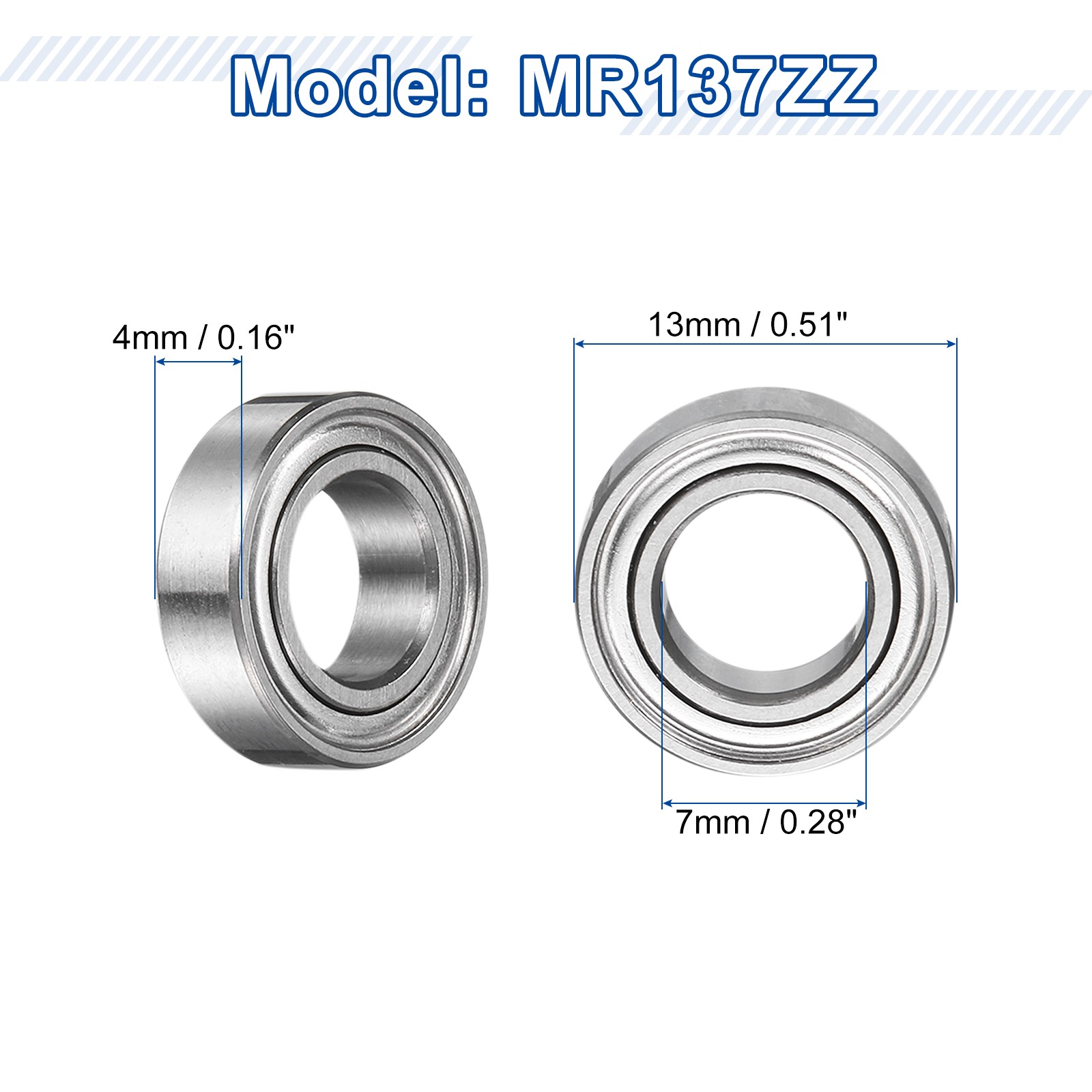 8Pcs MR137ZZ Deep Groove Ball Bearings, 7mm ID 13mm OD 4mm Width Bearing