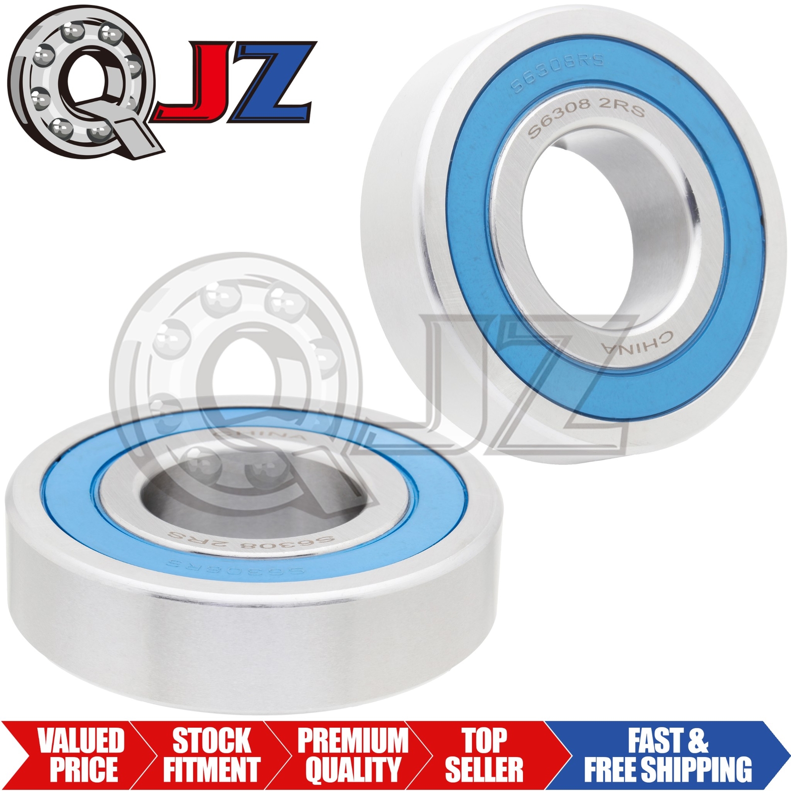 [Qty.2] S6308-2RS New Stainless Radial Ball Bearing [40mm ID x 90mm OD x 23mm W]