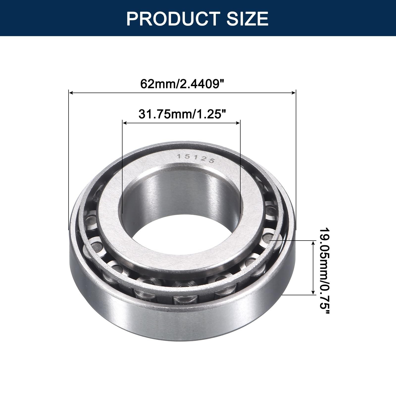 2 Pack 15125/245 Tapered Roller Bearing Cone and Cup Set, 1.25″ Bore 2.4409″ …
