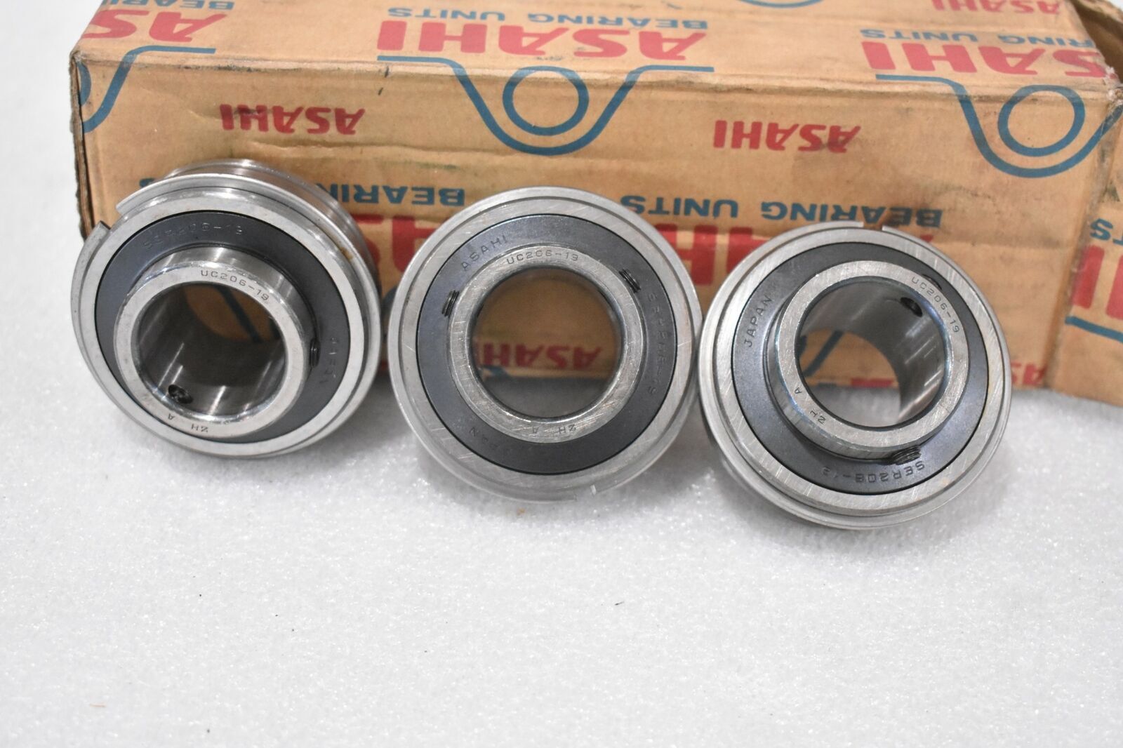 ASAHI BEARINGS SER206-19 BALL INSERT BEARING 1-3/16″ ID x 2.44″ OD (Lot of 3)
