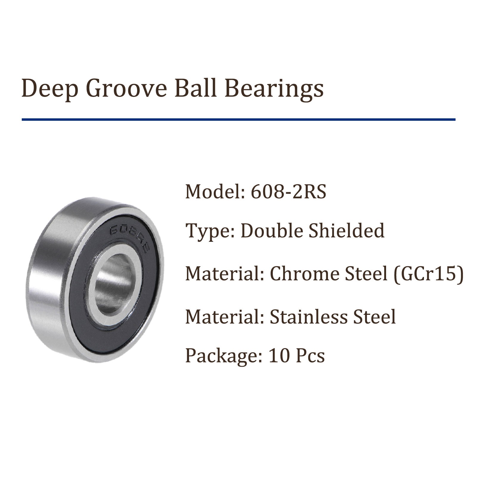 10pcs 608-2RS Deep Groove Ball Bearing – [8x22x7mm] Gcr15 for Machinery
