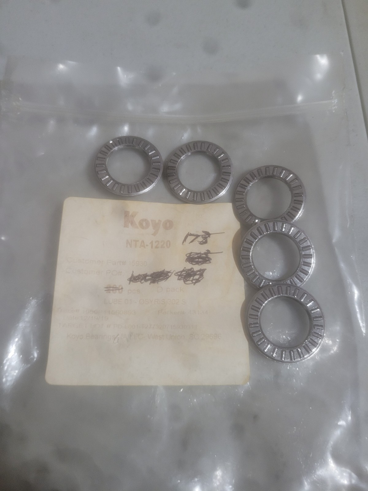 5 x NTA1220 Needle Roller and Cage Thrust Assembly for Industry 3/4×1-1/4×5/64″