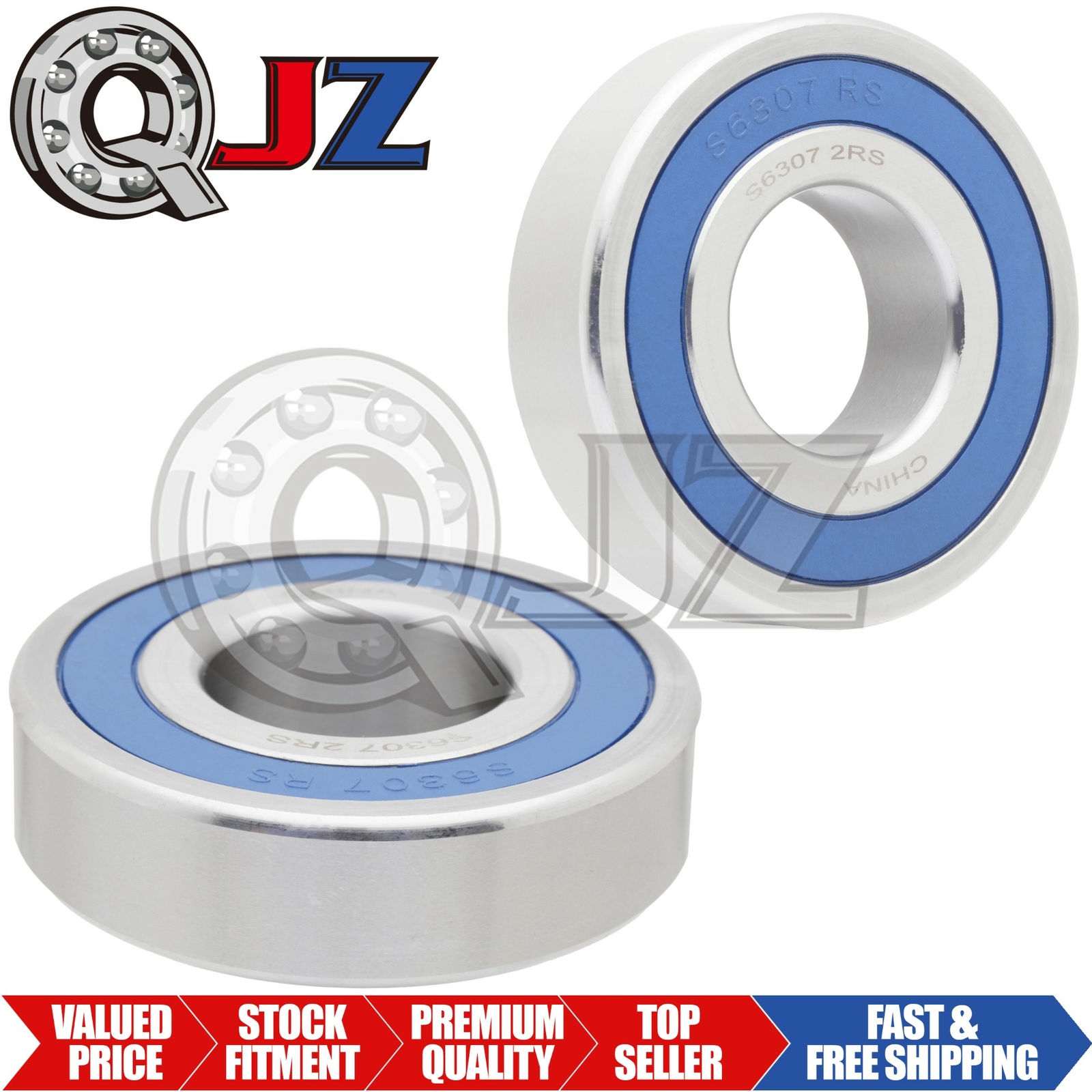 [2-Pack] S6307-2RS Ball Bearing 35mm x 80mm x 21mm Rubber Seal Stainless Steel