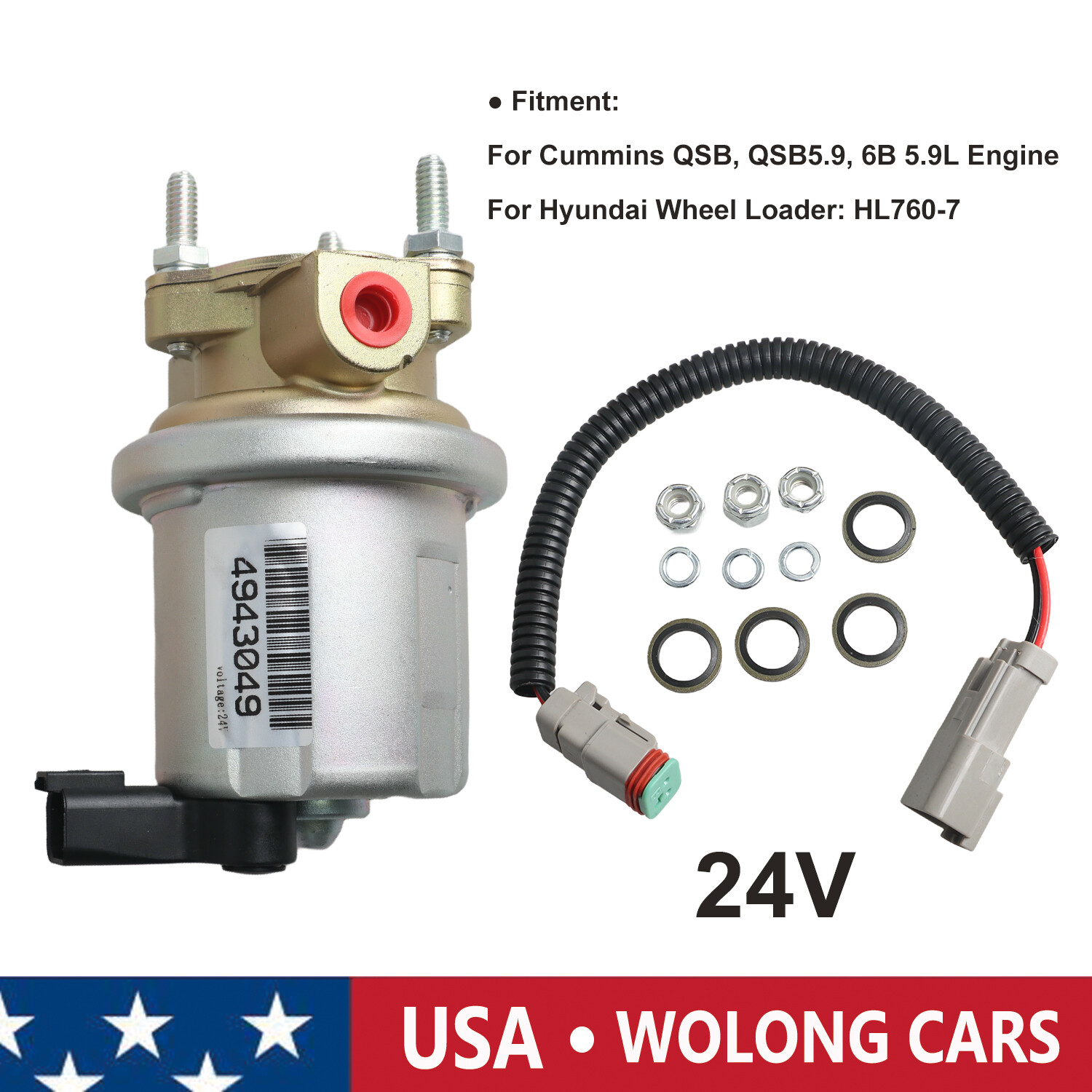 Fuel Lift Transfer Pump 24V for Cummins QSB5.9 6B 5.9L Engine 4943049 3990106 US