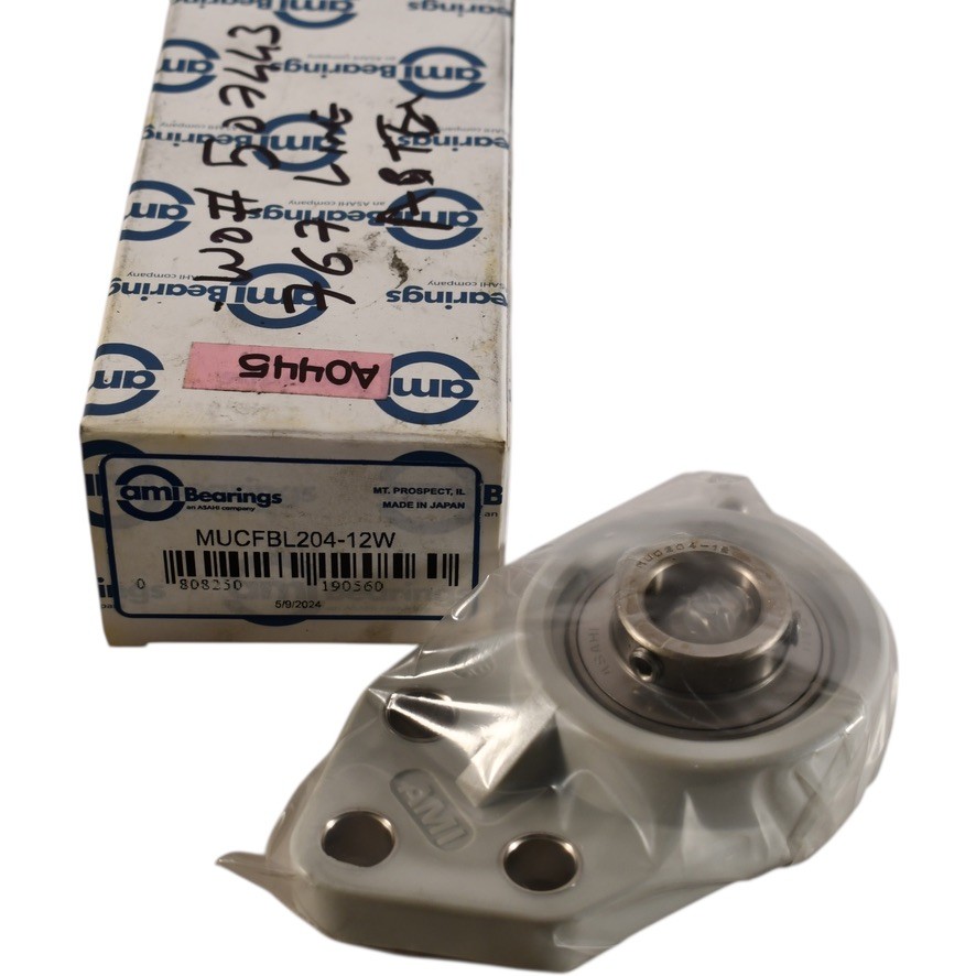 NEW AMI MUCFBL204-12W 3-Bolt Flange Insert Bearing Unit, 3/4” Bore, Thermoplast