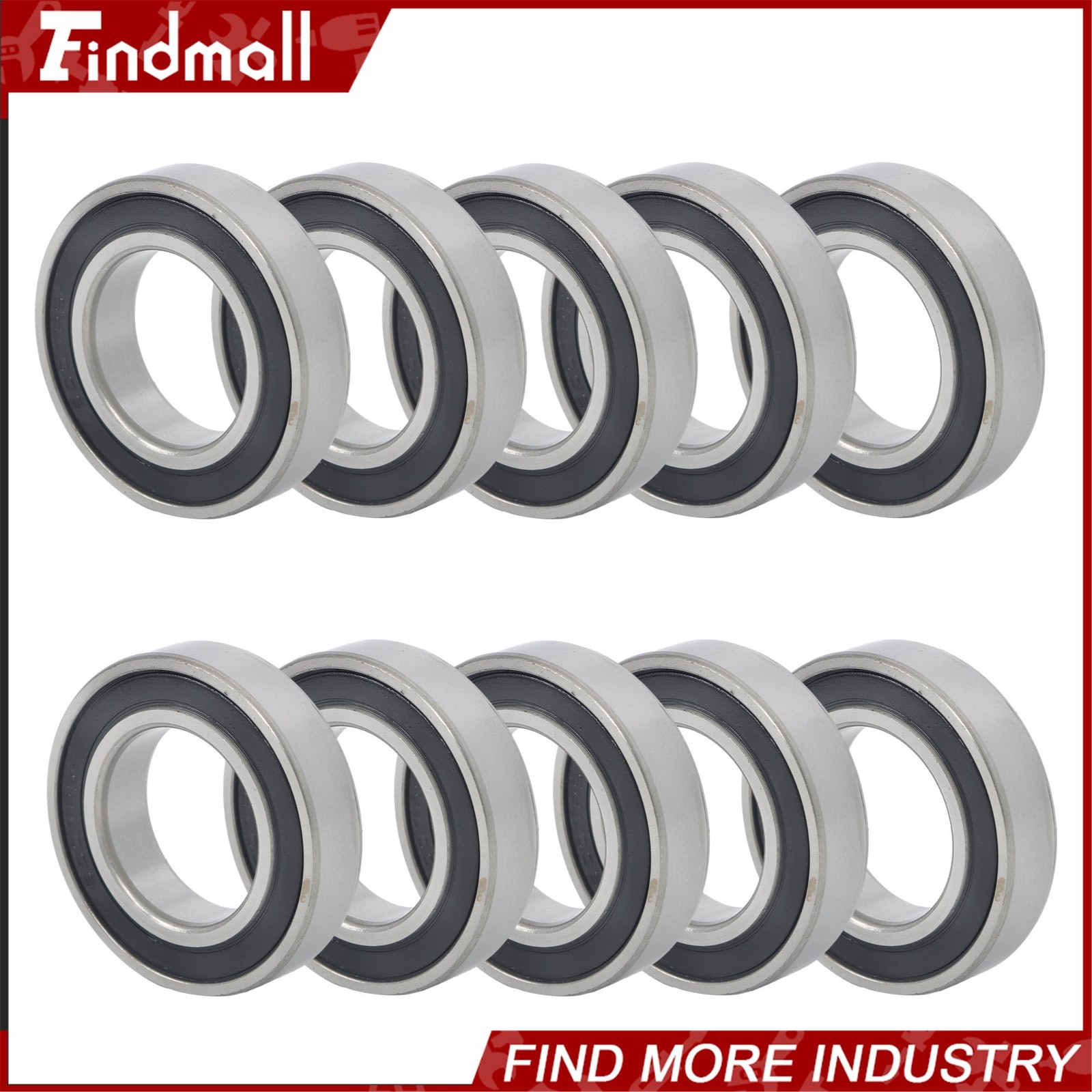 Findmall 6007-2RS Deep Groove Bearings 10pcs 35x62x14mm Rubber Sealed Set
