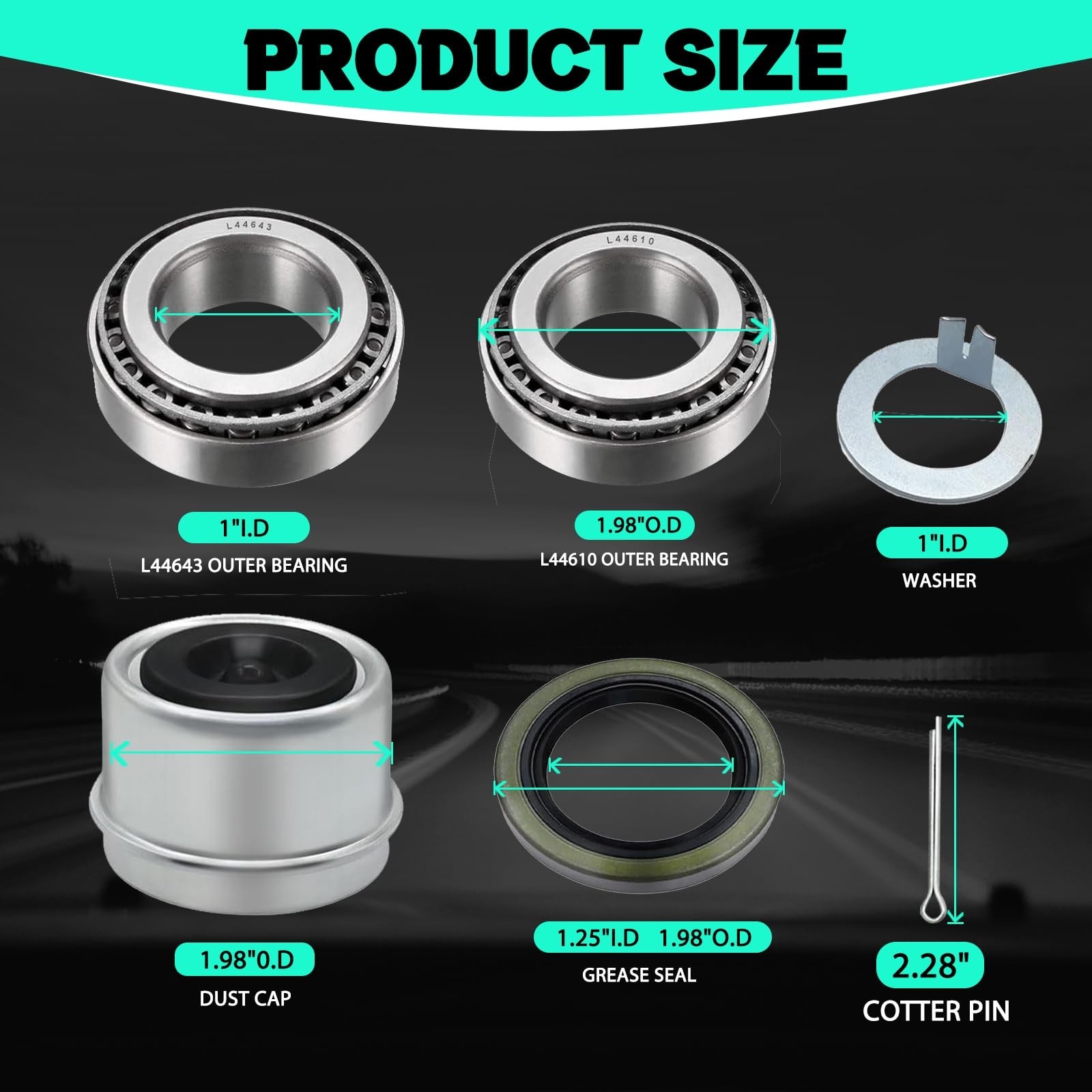 2 Set Boat Trailer Axle Bearing Kits L44643/L44610 and 12192TB Seals OD 1.980…