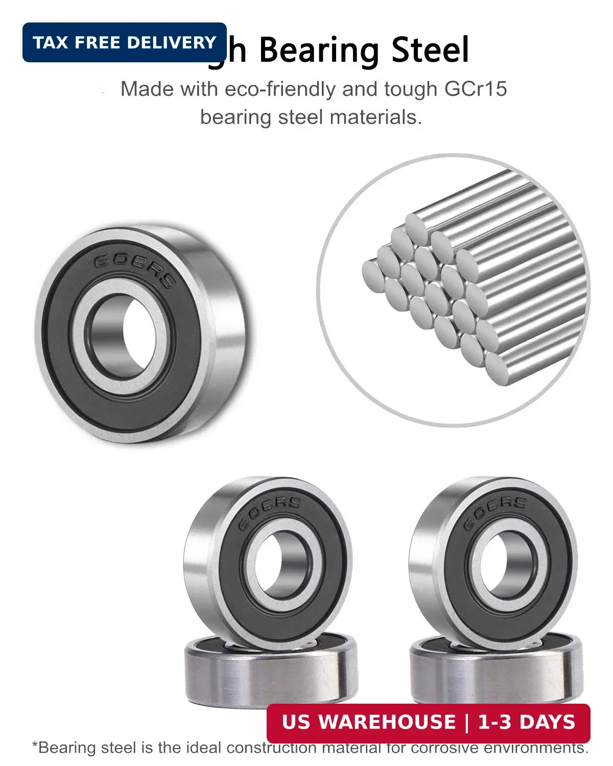 20 Pcs 608 2RS Ball Bearings – Bearing Steel and Double Rubber Sealed Miniature