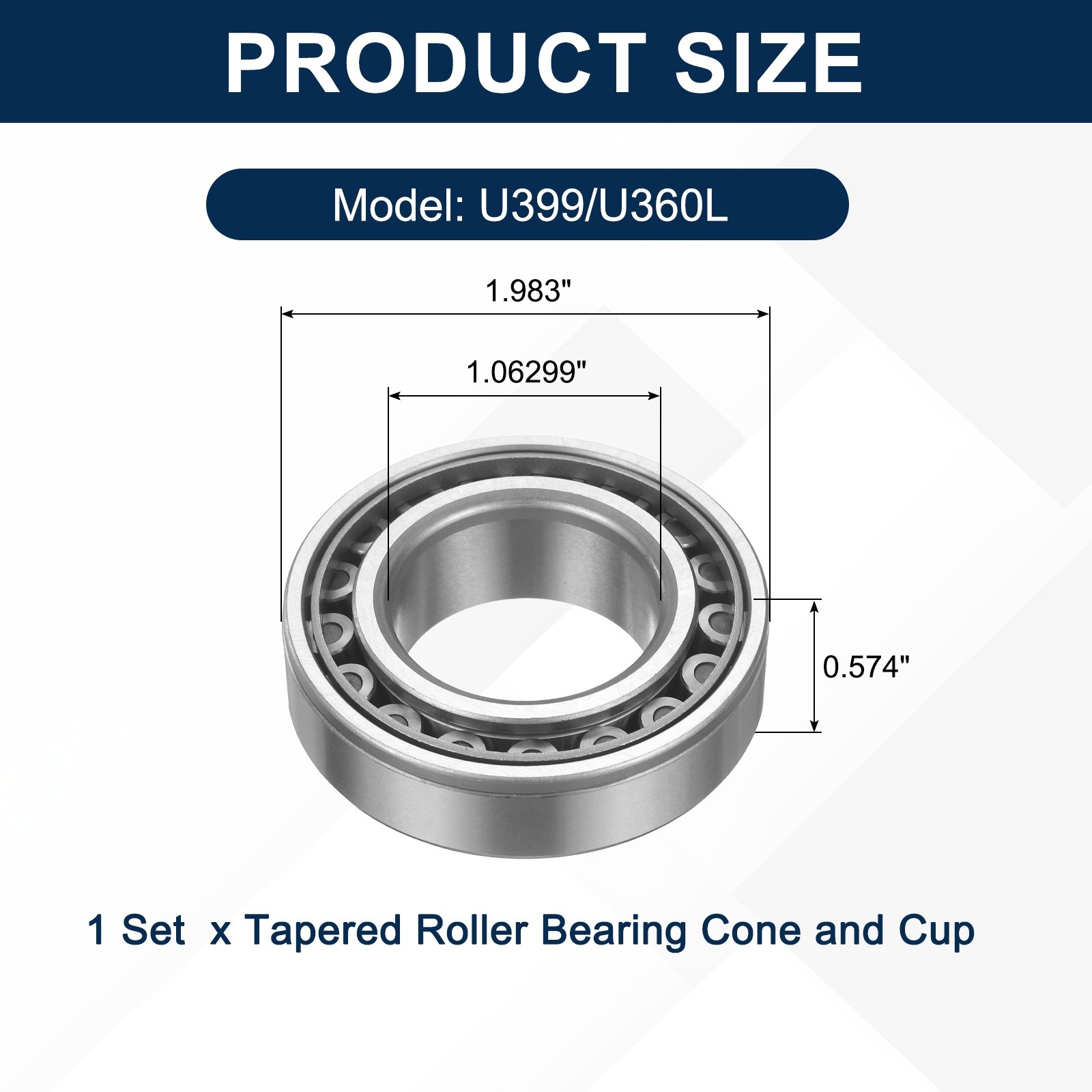 1Set U399/U360L Tapered Roller Bearing Cone and Cup, 1.063 x 1.983 x 0.574″