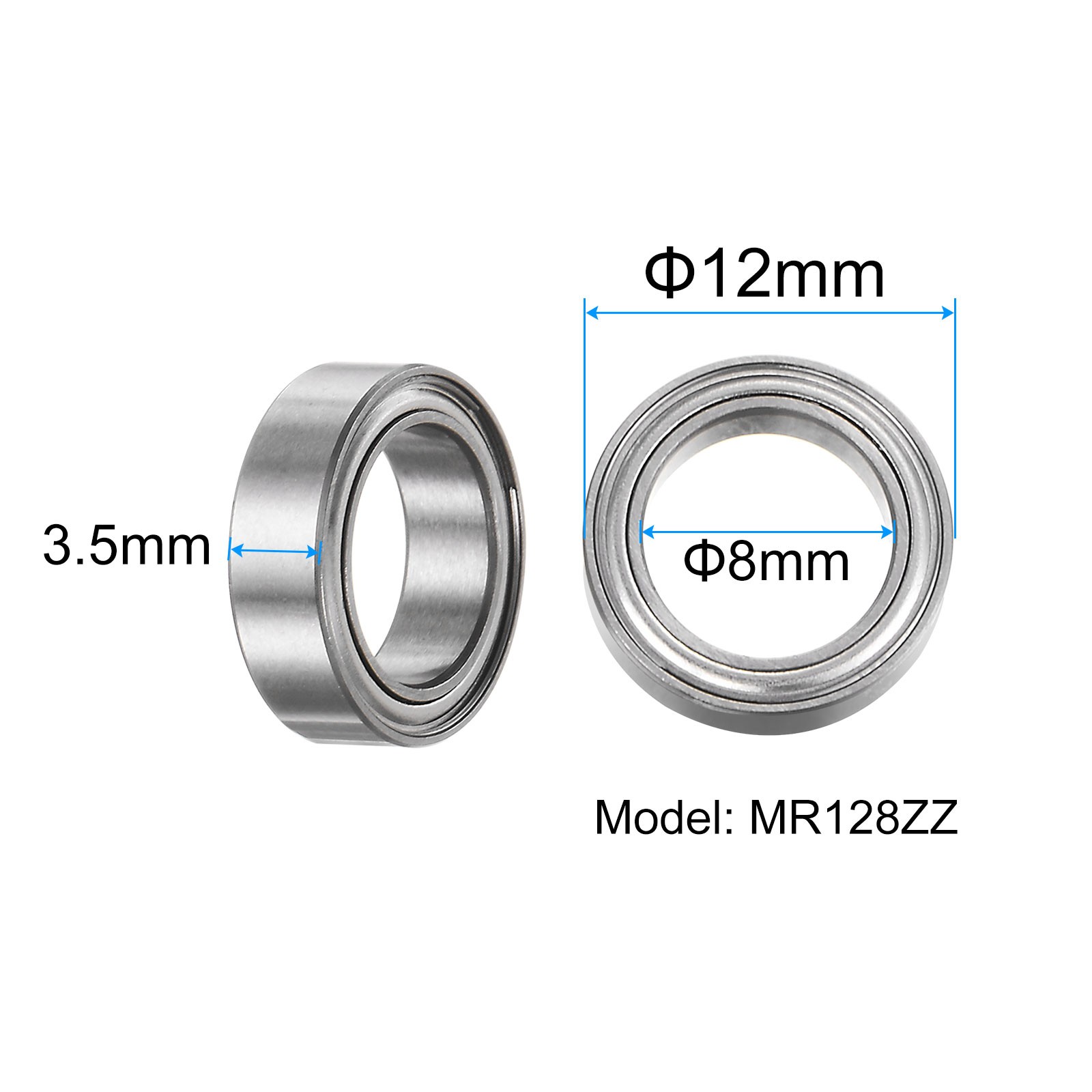 10pcs MR128ZZ Bearings 8x12x3.5mm Chrome Steel Bearing Double Shielded ABEC3