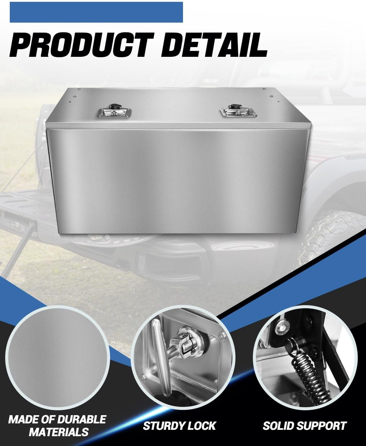 Truck bed toolbox made of stainless steel suitable pickup trucks RVs & trailers