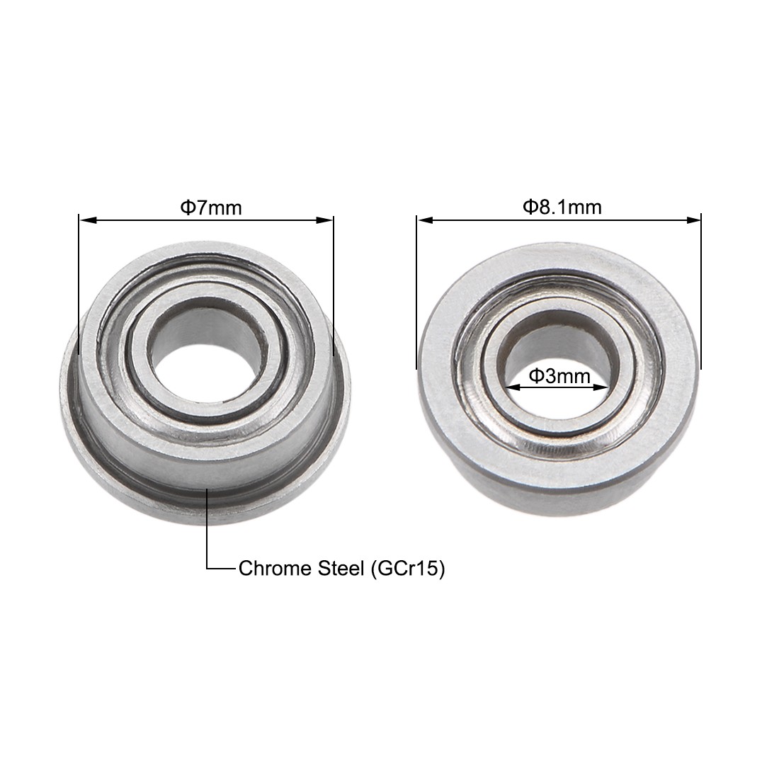 F683ZZ Flange Ball Bearings 3mm x 7mm x 3mm Shielded Chrome Steel Z2 5pcs
