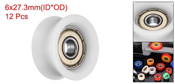 12Pcs, Groove Plastic Guide Bearing 6×27.3x13mm Pulley Roller(White)