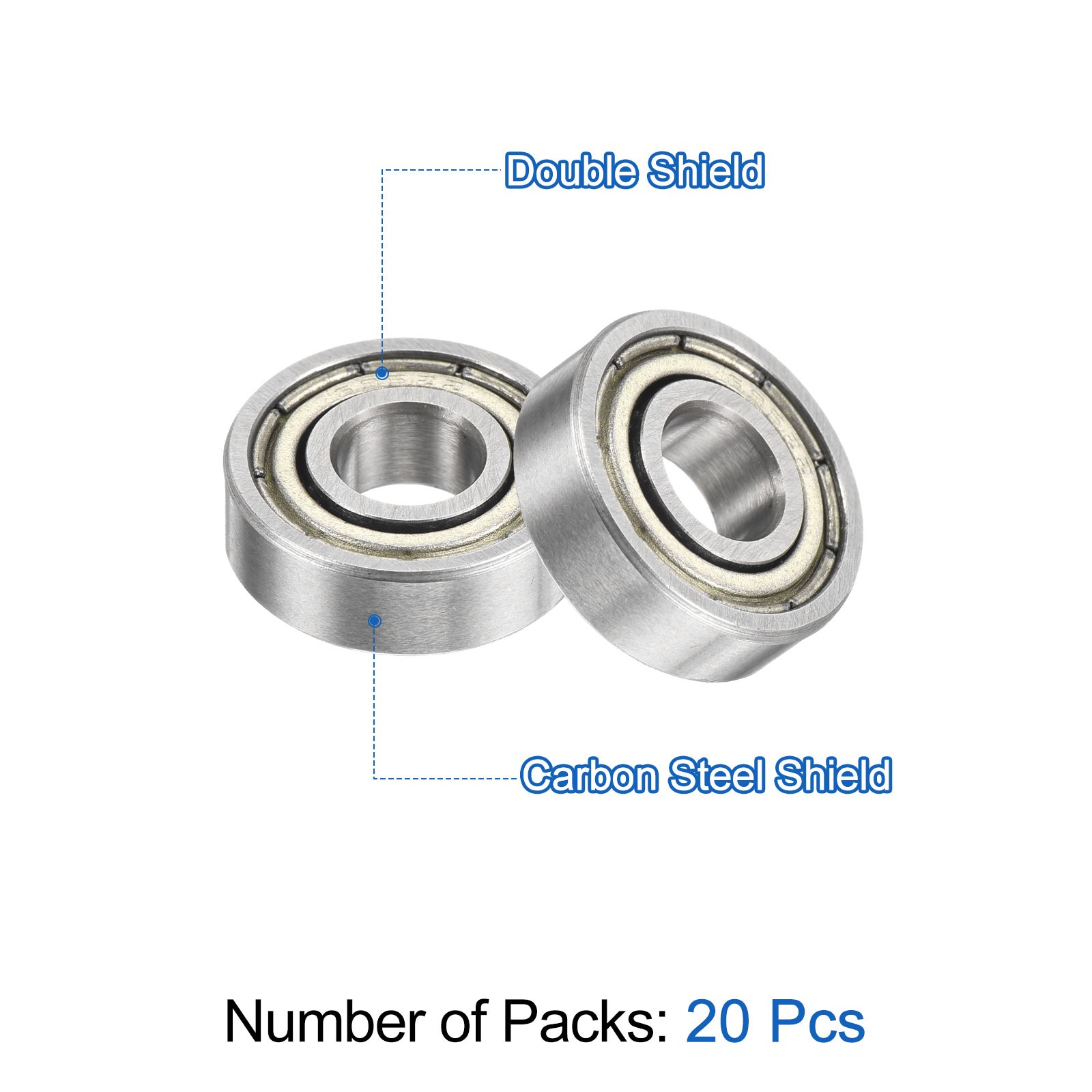 20Pcs 695ZZ Deep Ball Bearings 4.9x13x4mm Double Shield Bearing Silver Tone