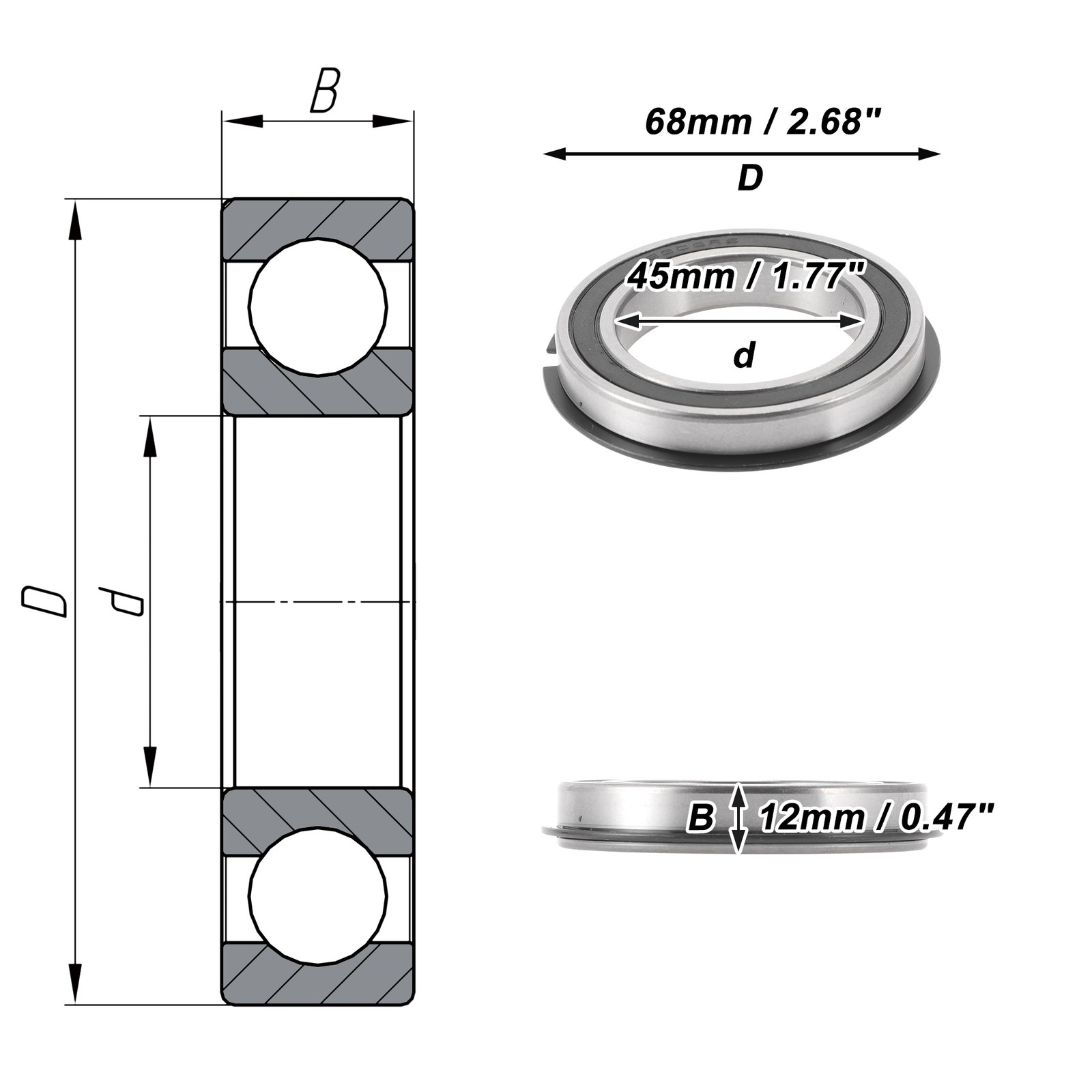 6909NR2RS Deep Groove Ball Bearings 45x68x12mm 1 Pc Scooter Skateboard Wheel