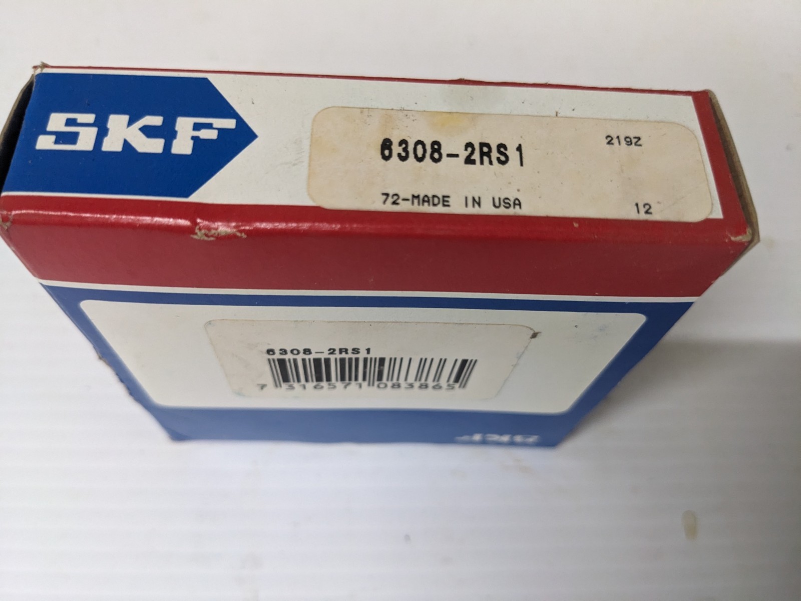 SKF 6308 2RS1 ball bearing, made in USA.