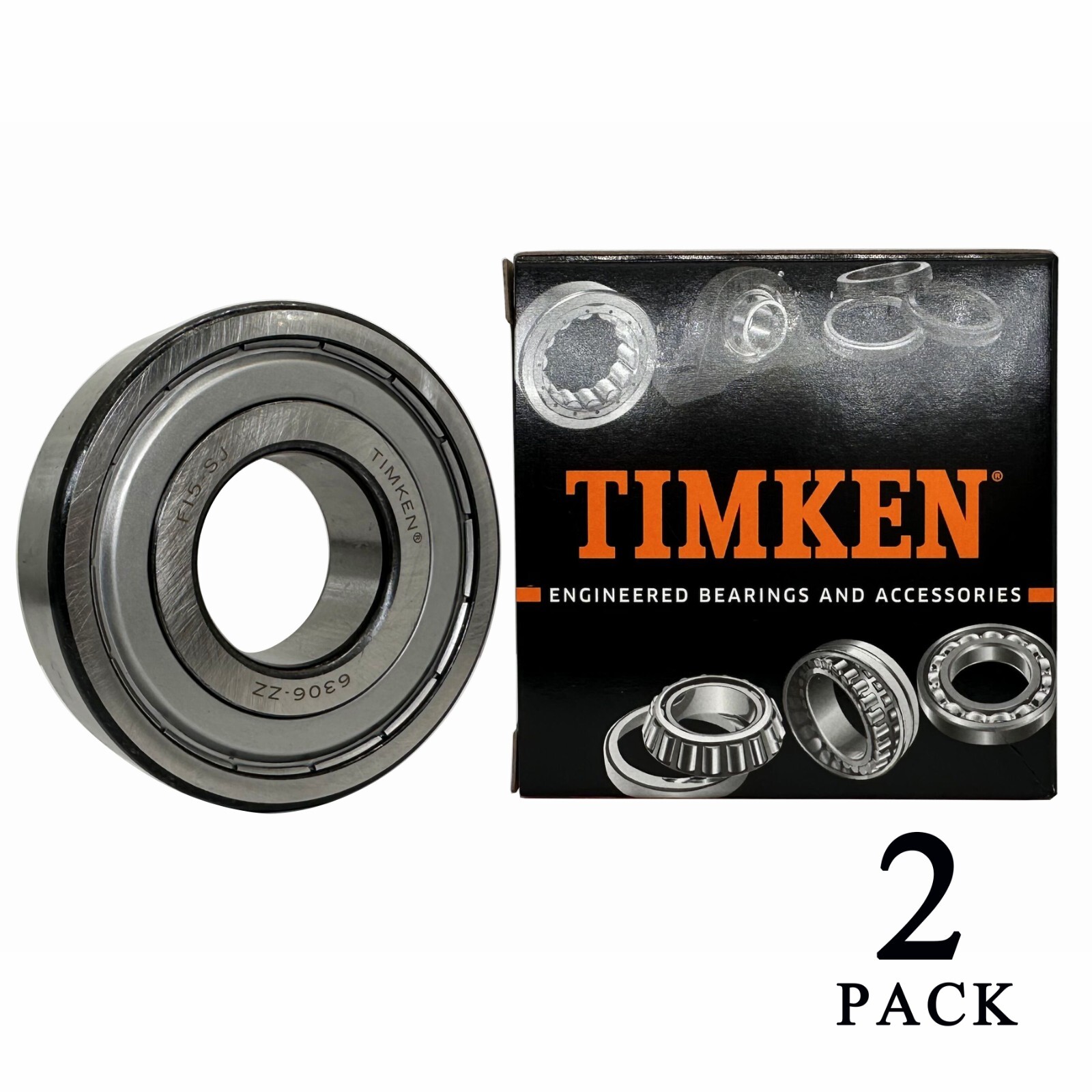 (2 PACK) USA Brand TIMKEN 6306-ZZ 30X72X19MM Double Metal Seal Ball Bearings