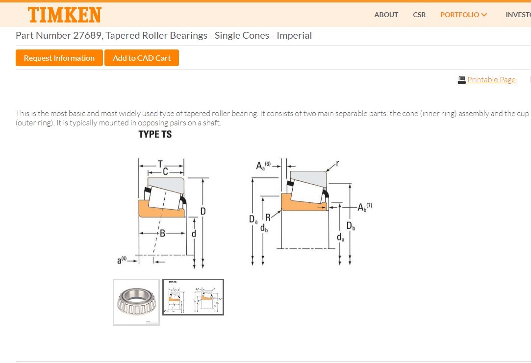 One Timken 27689 – 27620B Tapered Roller Bearing Set 3″ ID GOSS 722673-01380 NEW