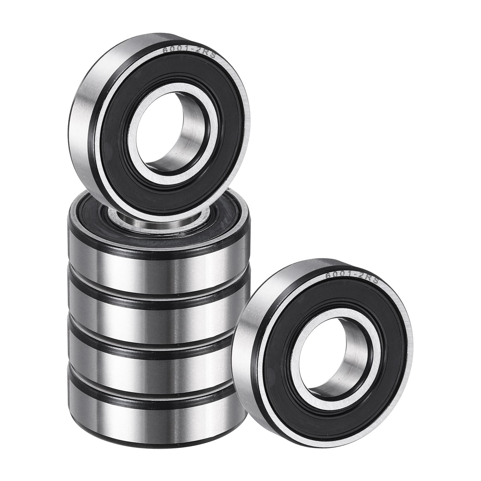 6 Pack 12 x 28 x 8mm 6001 2RS Deep Groove Ball Bearings, ABEC5