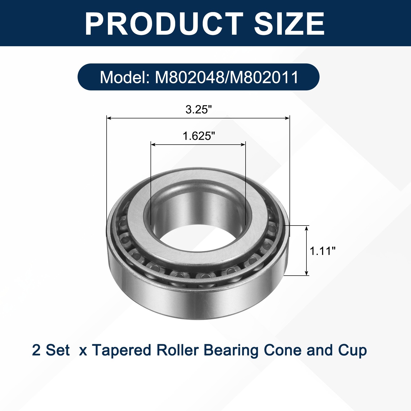 2Sets M802048/M802011 Tapered Roller Bearing Cone and Cup, 1.625×3.25×1.11″