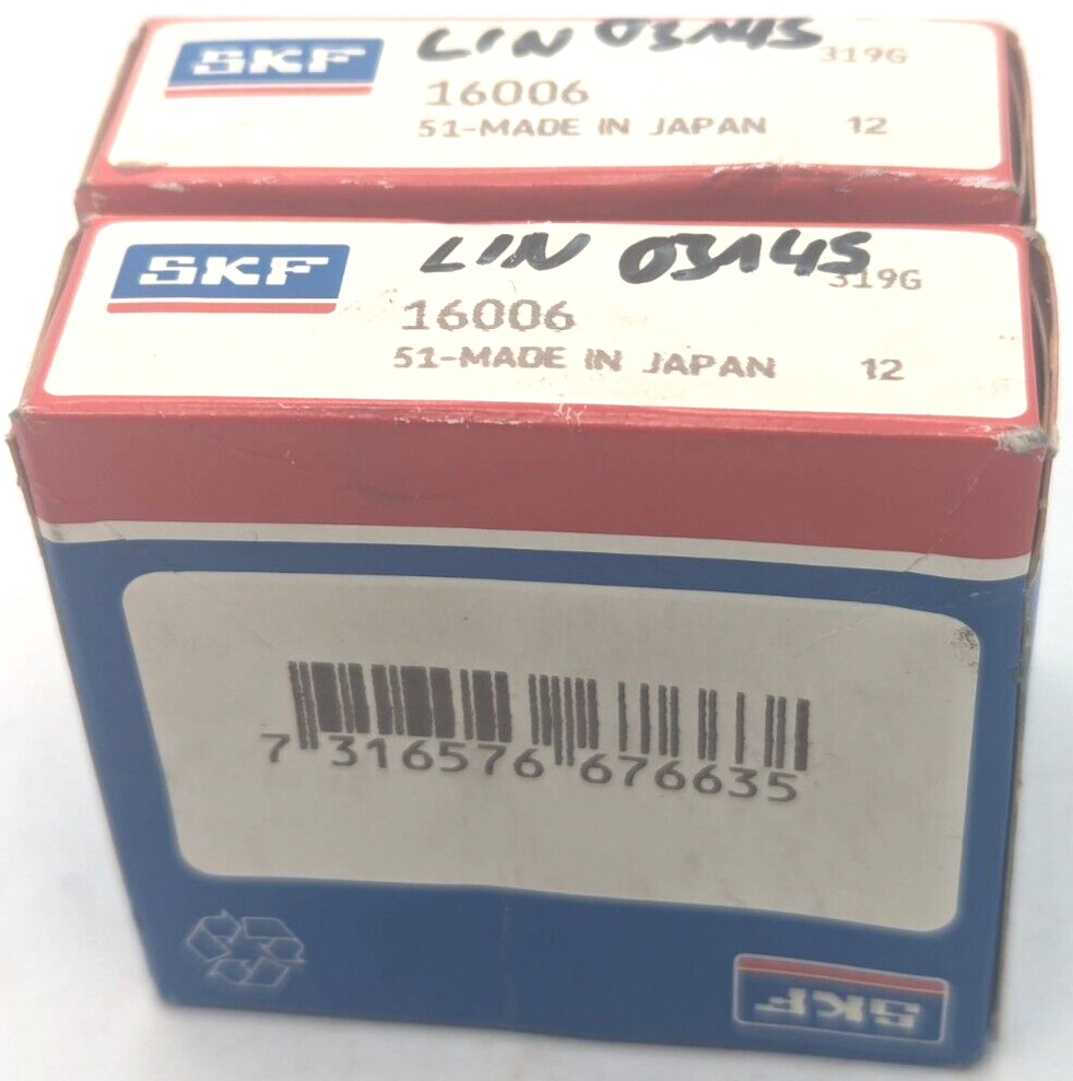 2 x SKF 16006 deep groove ball bearings new original packaging