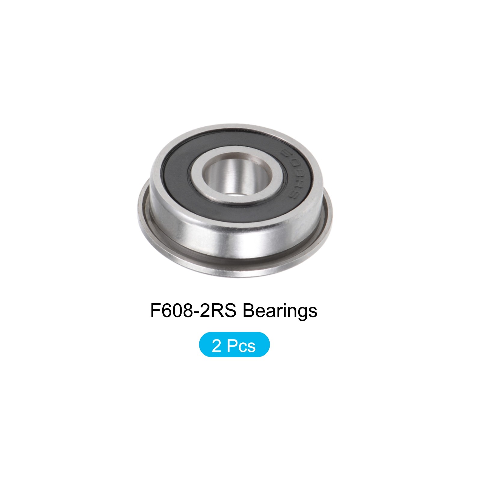 2Pcs Chromium Steel Double Sealed Flange Ball Bearing F608-2RS, 8mm x 22mm x 7mm
