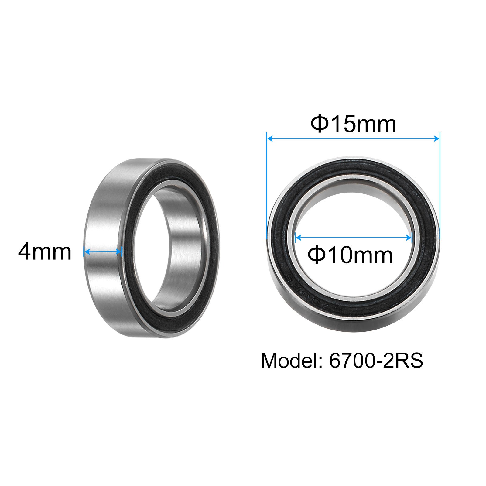 10pcs 6700-2RS Miniature Ball Bearings 10x15x4mm Black Rubber Sealed Bearings