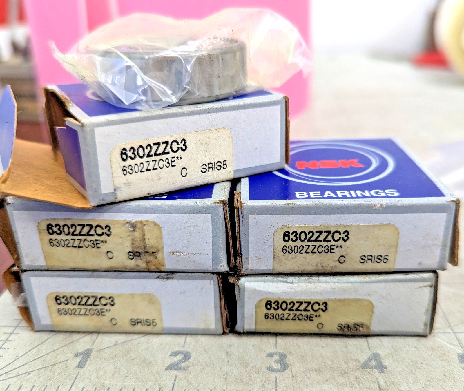 (5) SKF 6302 ZZ C3 DEEP GROOVE BALL BEARING, METAL SHIELDED 15x42x13 mm [OF25]