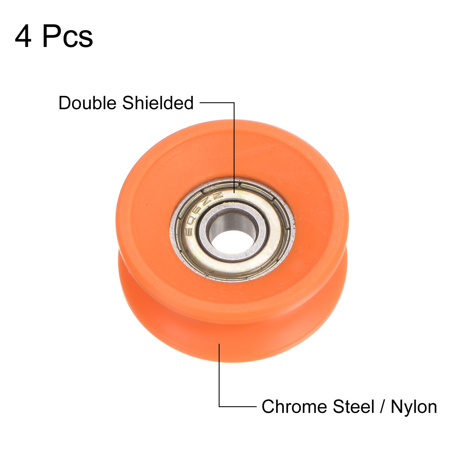 4pcs U Type Groove Pulley Guide Rolling Bearing 6x30x13mm Roller Wheel Orange