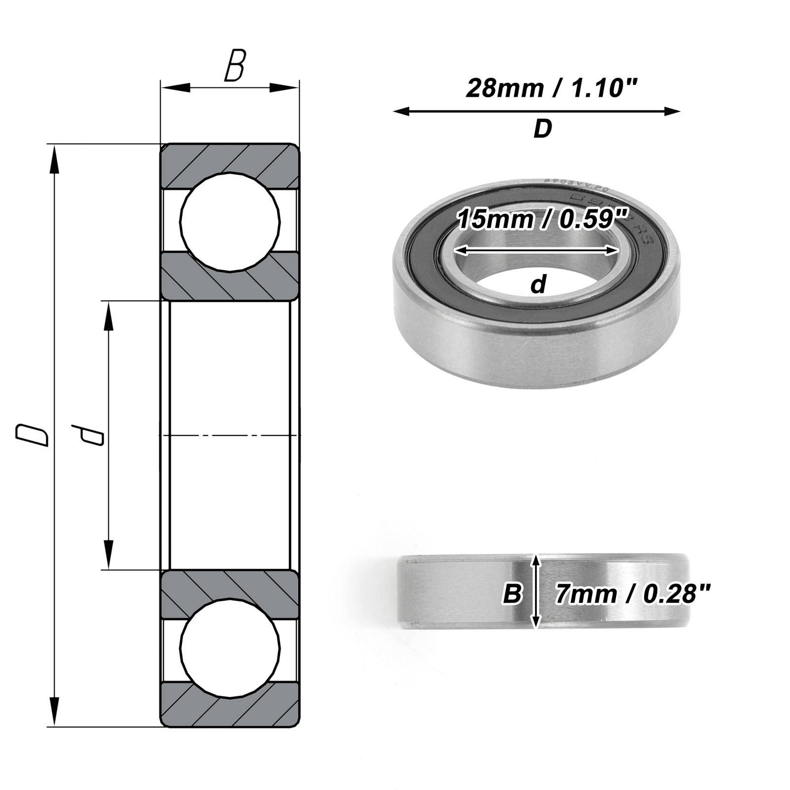 6902VV bearings 15x28x7mm 2pcs P0 double seal black silver