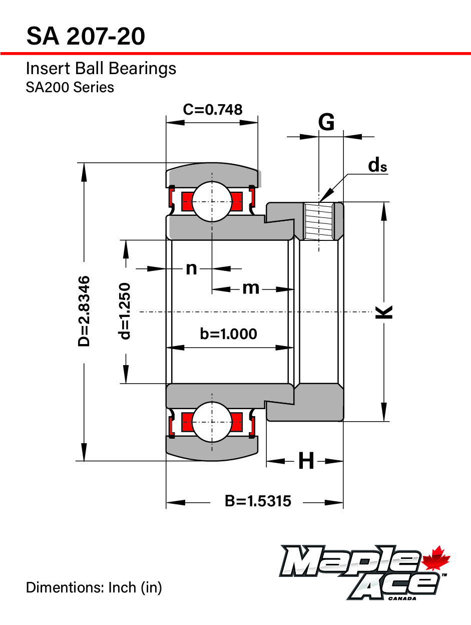 SA207-20 Insert Bearing 1-1/4″ Bore Spherical OD Eccentric Lock Collar Lube Hole