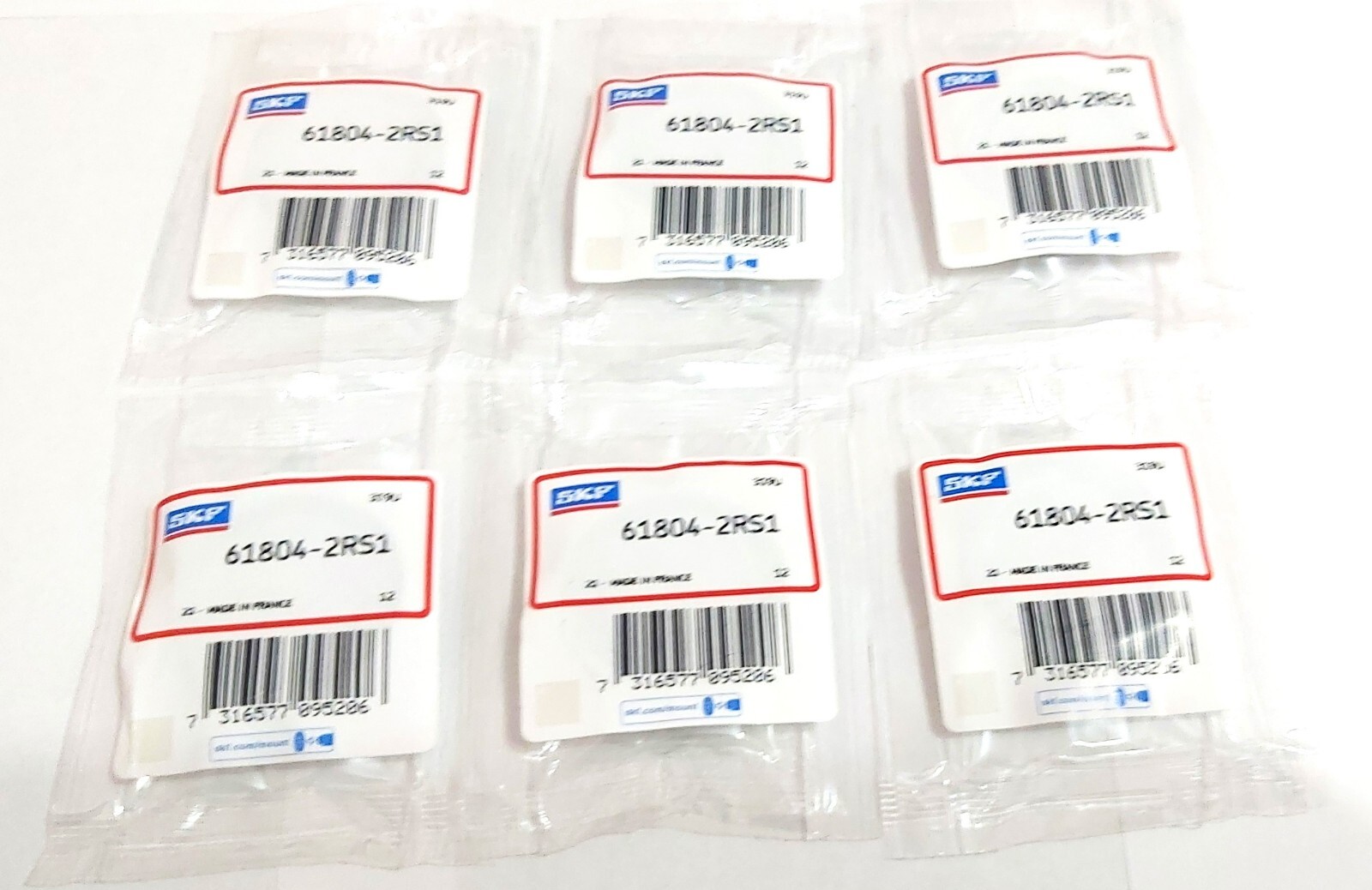 Lot of 6 pc. SKF 61804-2RS1 Thin Section Deep Groove Bearing 20X32X7mm