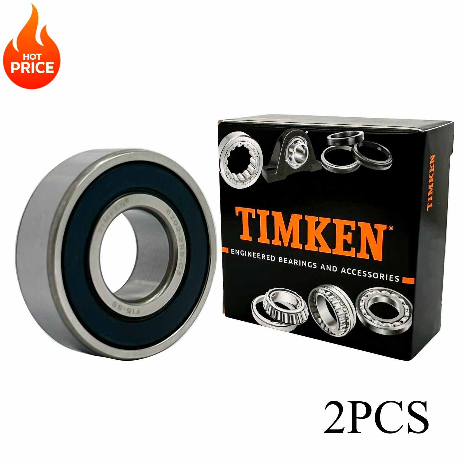 2PACK USA TIMKEN 6202-2RS C3 15X35X11MM Double Rubber Seal Ball Bearings 6202RZ