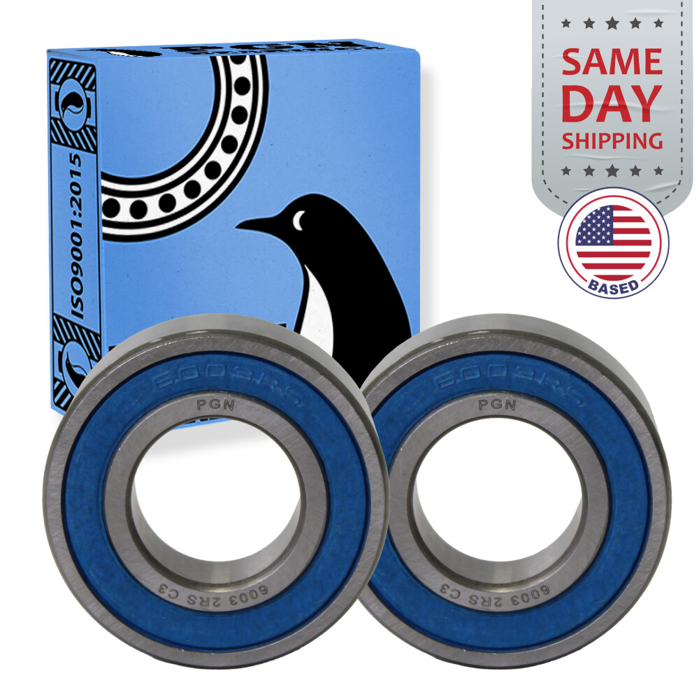 (2) 6003-2RS Premium Rubber Seal Ball Bearing C3 EMQ, 17x35x10, 6003 2RS 6003rs