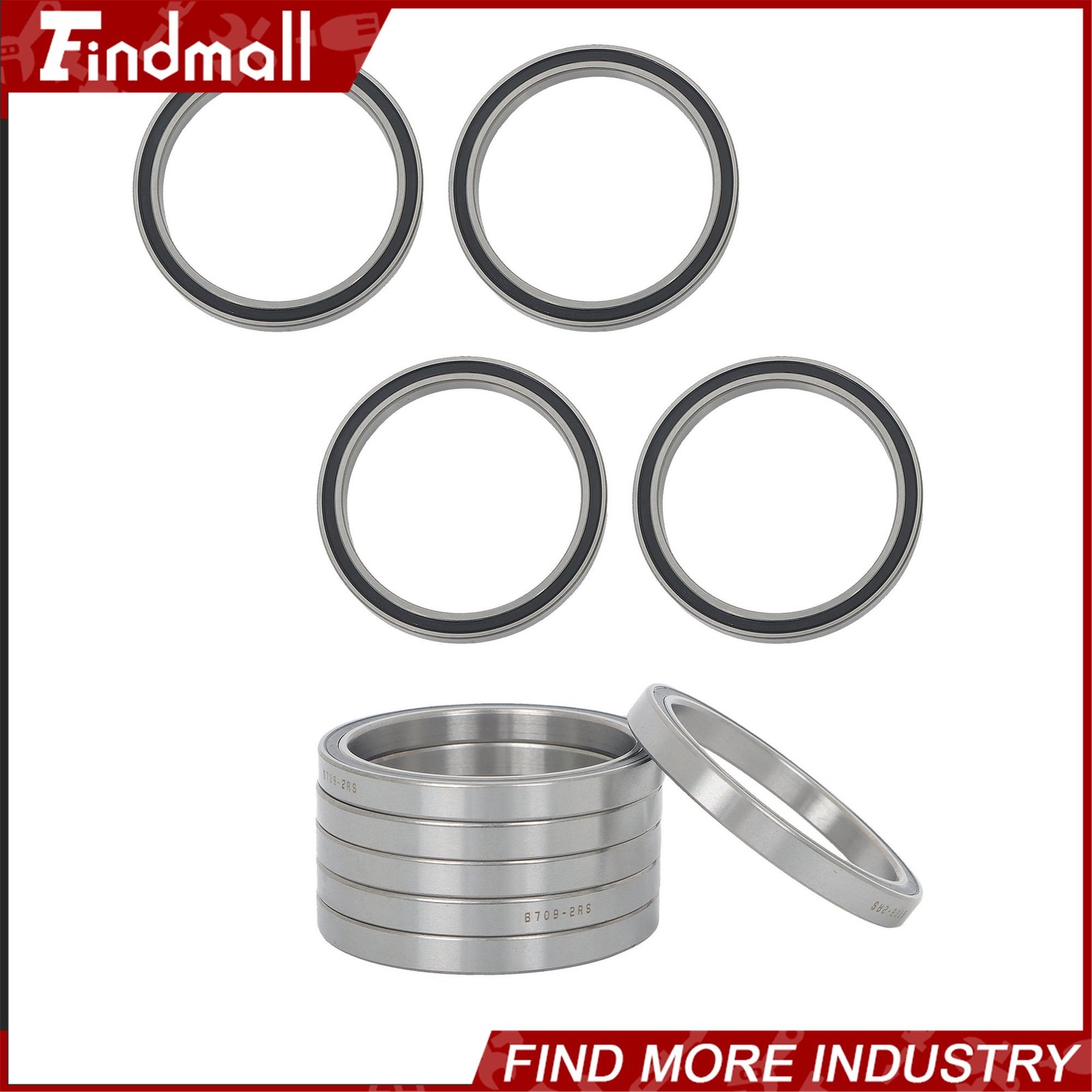 Findmall 6709-2RS Deep Groove Bearings 10pcs 45x55x6mm Rubber Sealed Pre-Lubed
